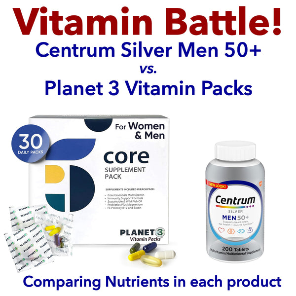 Vitamin Battle: Centrum Silver Men 50+ compared to Planet 3 Vitamin Packs